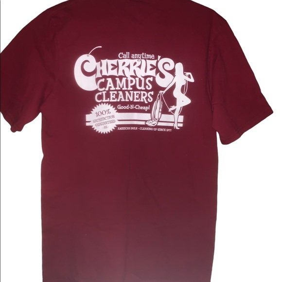 Cherries Campus Cleaners graphic T-shirt American Eagle Funny - Picture 2 of 4